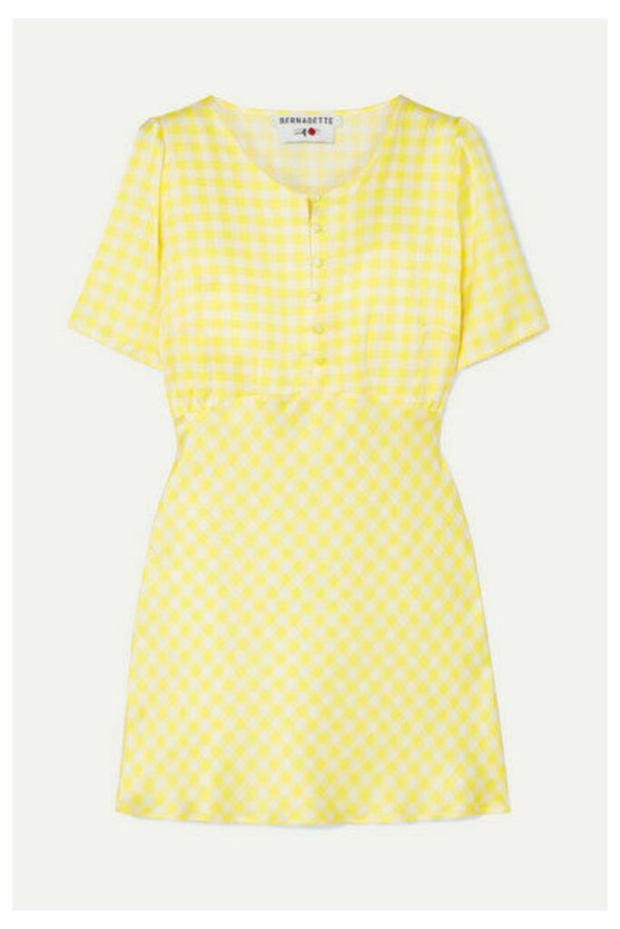 BERNADETTE - Florence Gingham Silk-satin Mini Dress - Yellow