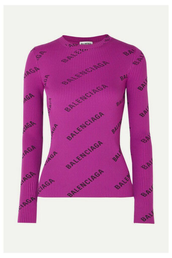 Balenciaga - Printed Ribbed-knit Top - Purple