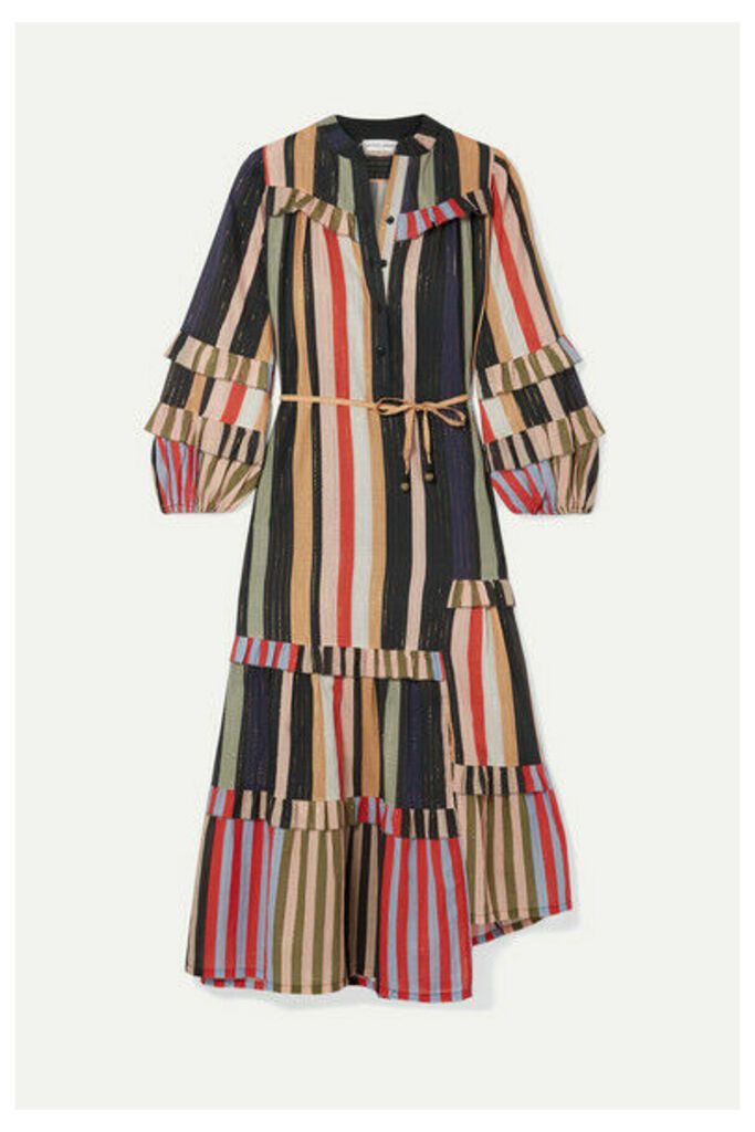 APIECE APART - Gracia Flamenca Striped Cotton And Lurex-blend Voile Midi Dress - Navy
