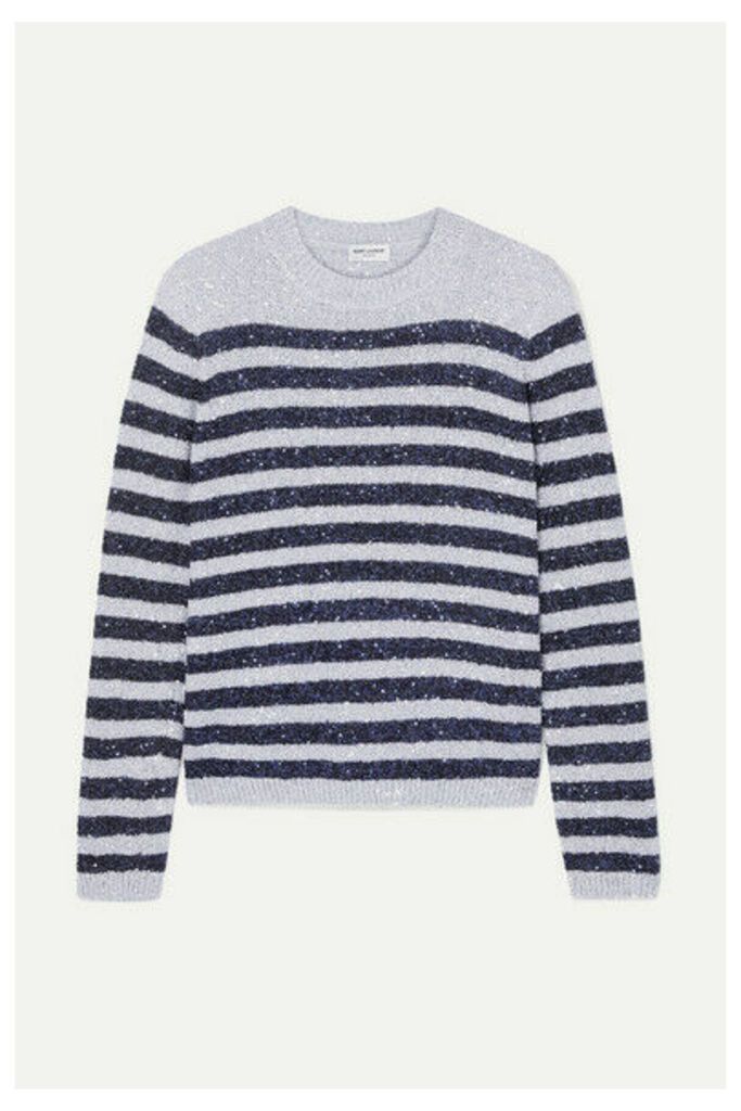 SAINT LAURENT - Striped Sequined Stretch-knit Sweater - Silver