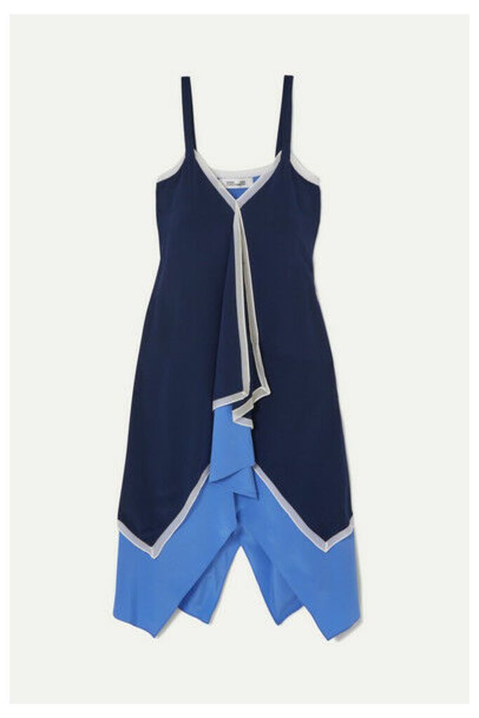 Diane von Furstenberg - Wren Asymmetric Chiffon-trimmed Silk-crepe Midi Dress - Blue