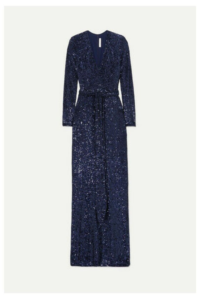 Naeem Khan - Belted Sequined Chiffon Gown - Navy
