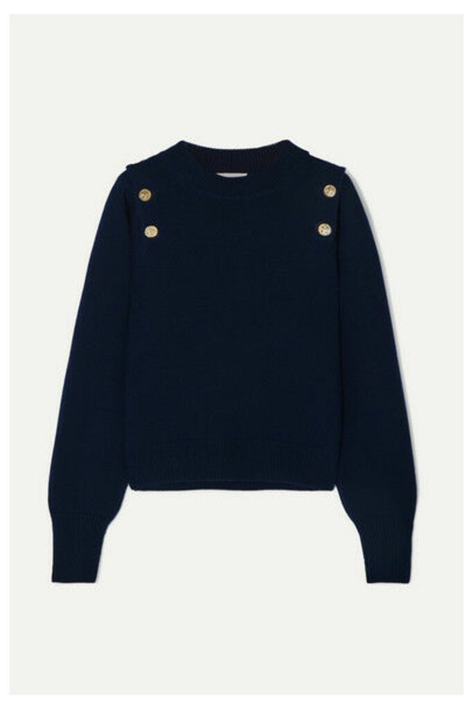 Sonia Rykiel - Button-embellished Wool And Cashmere-blend Sweater - Navy