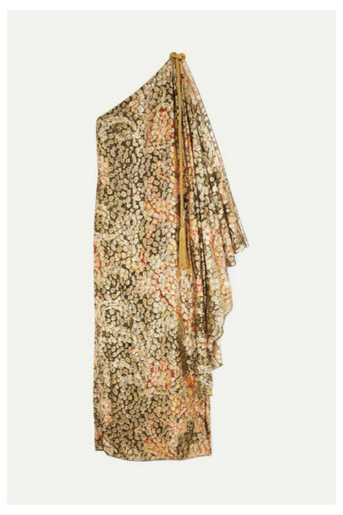 Dundas - One-shoulder Printed Metallic Fil Coupé Silk-blend Maxi Dress - Gold
