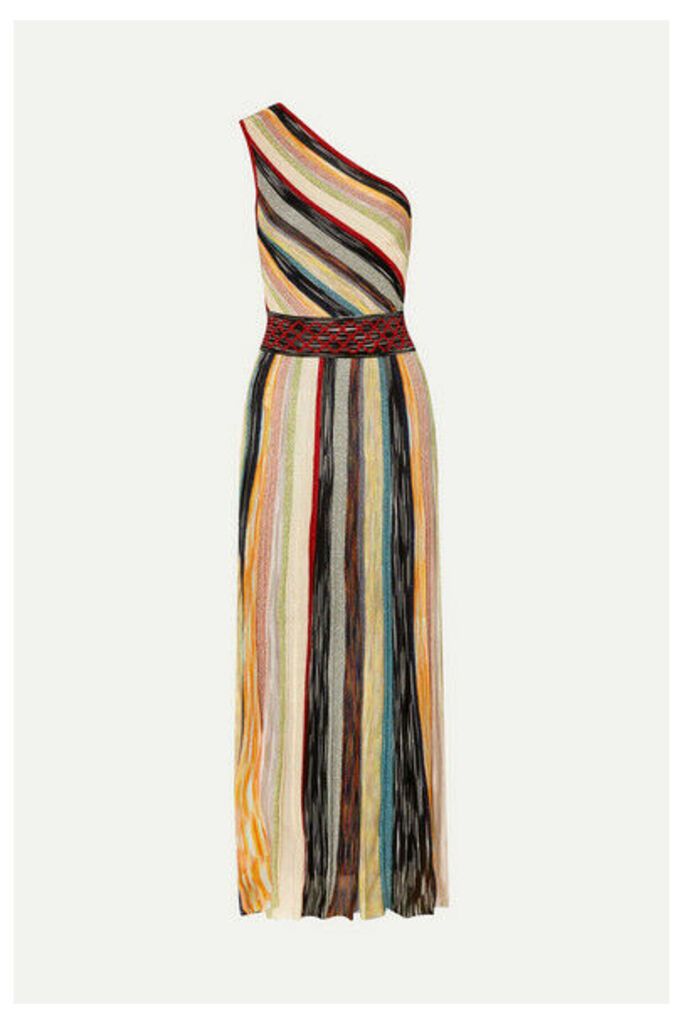 Missoni - One-shoulder Striped Metallic Crochet-knit Maxi Dress - Burgundy