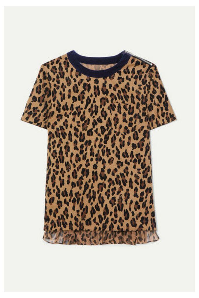 Sacai - Leopard-print Cotton-corduroy And Crepe T-shirt - Beige