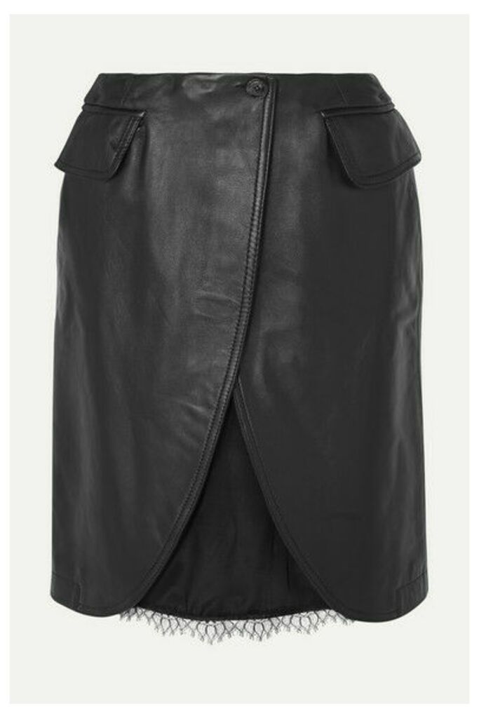 MM6 Maison Margiela - Satin And Lace-trimmed Leather Skirt - Black