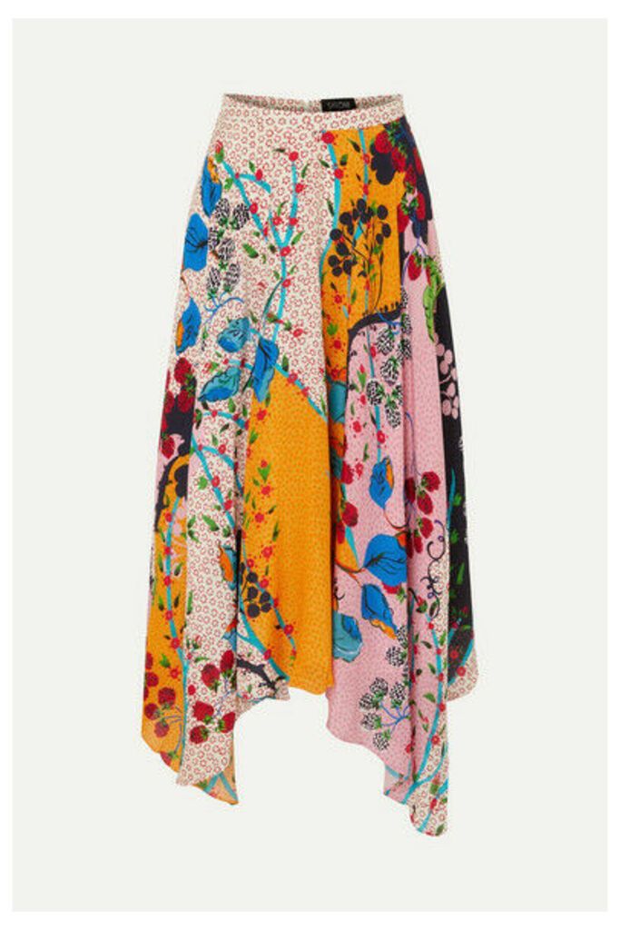 Saloni - Freja Asymmetric Floral-print Silk Crepe De Chine Midi Skirt - Baby pink