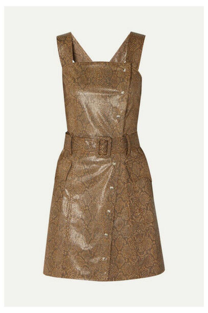 Nanushka - Lorena Belted Snake-effect Vegan Leather Mini Dress - Brown