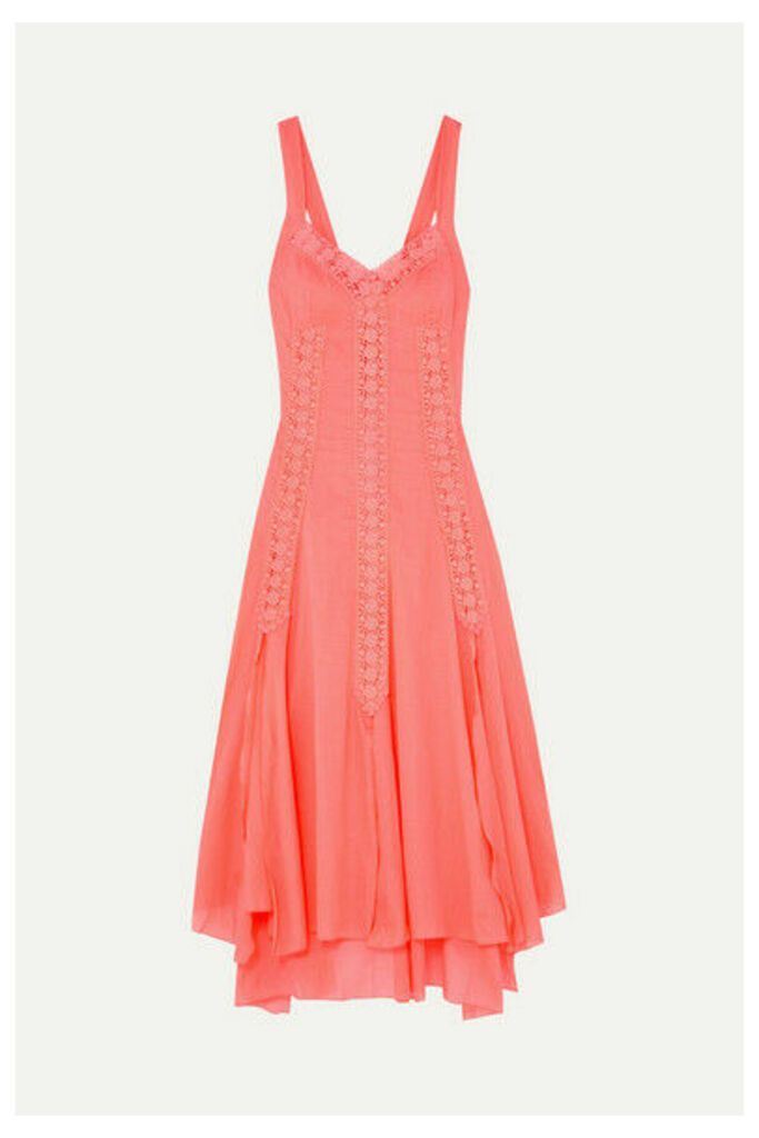 Charo Ruiz - Heart Crocheted Lace-paneled Cotton-blend Voile Dress - Coral