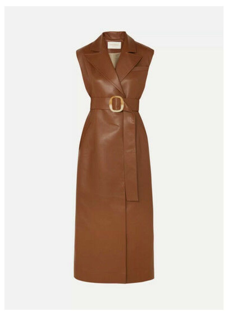 MATERIEL - Belted Vegan Leather Dress - Brown