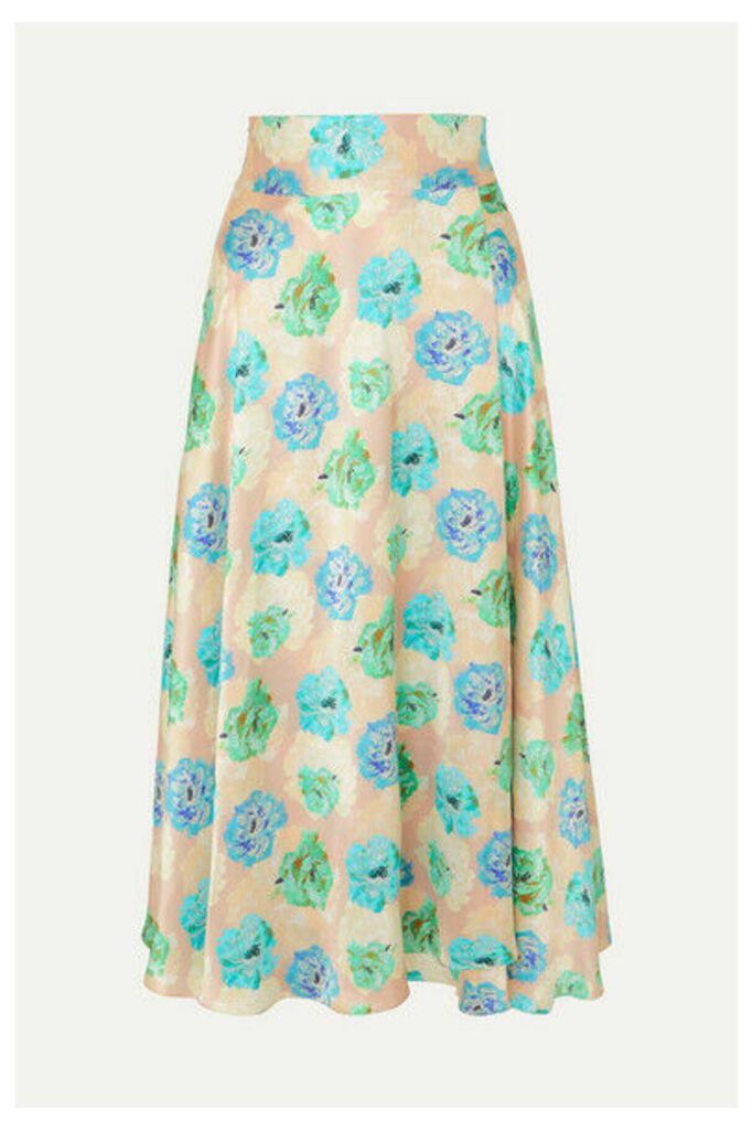 HARMUR - Floral-print Silk-satin Wrap Midi Skirt - Blue