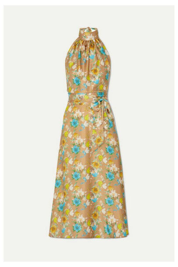 HARMUR - Floral-print Silk-satin Halterneck Midi Dress - Brass