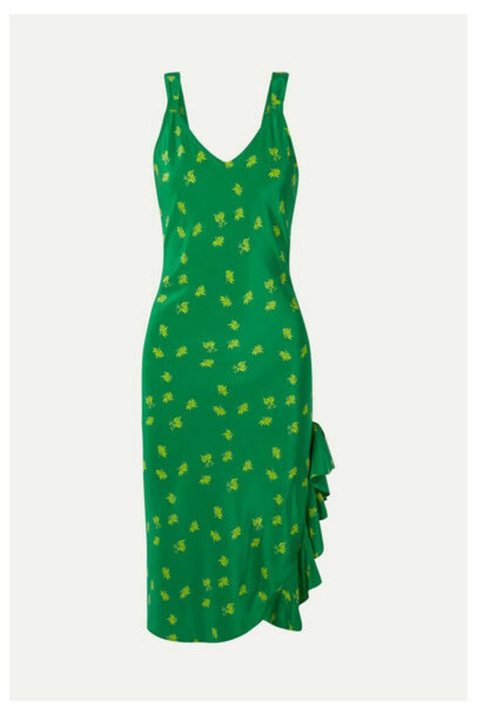 Jaline - Carrie Ruffled Floral-print Silk Crepe De Chine Dress - Green