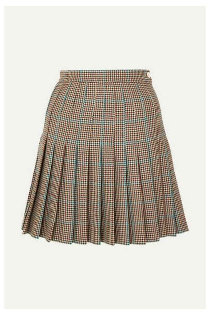 Off-White - Pleated Checked Wool Mini Skirt - Brown