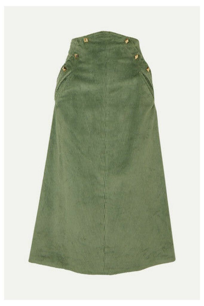 Anna Mason - Ruth Studded Cotton-corduroy Midi Skirt - Green