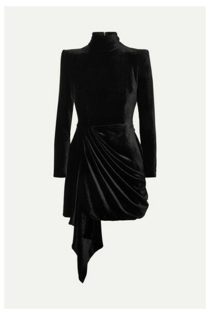 Alex Perry - Parker Draped Velvet Mini Dress - Black