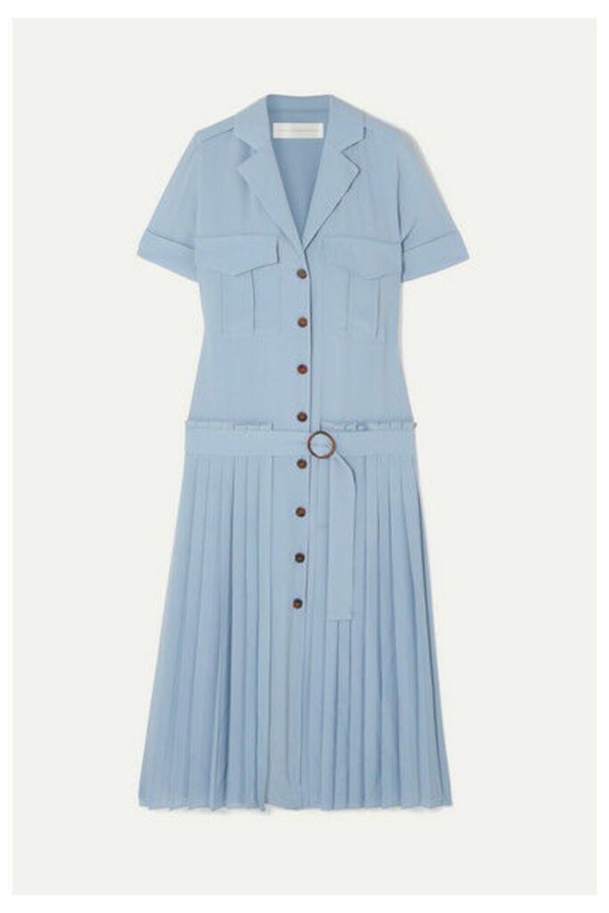 Victoria, Victoria Beckham - Pleated Crepe Shirt Dress - Blue