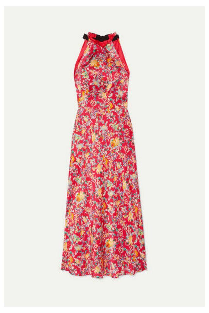Saloni - Michelle Floral-print Silk-satin Halterneck Midi Dress - Red