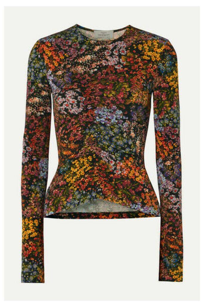 Preen by Thornton Bregazzi - Norah Ruched Floral-print Stretch-crepe Top - Brown