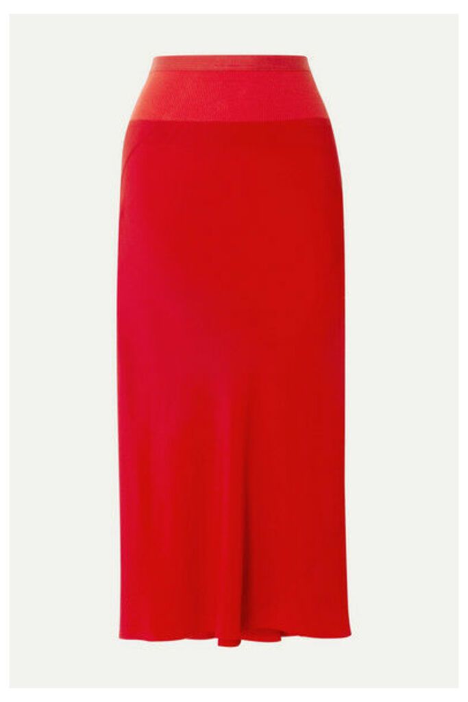 Rick Owens - Ribbed Knit-trimmed Crepe De Chine Midi Skirt - Red
