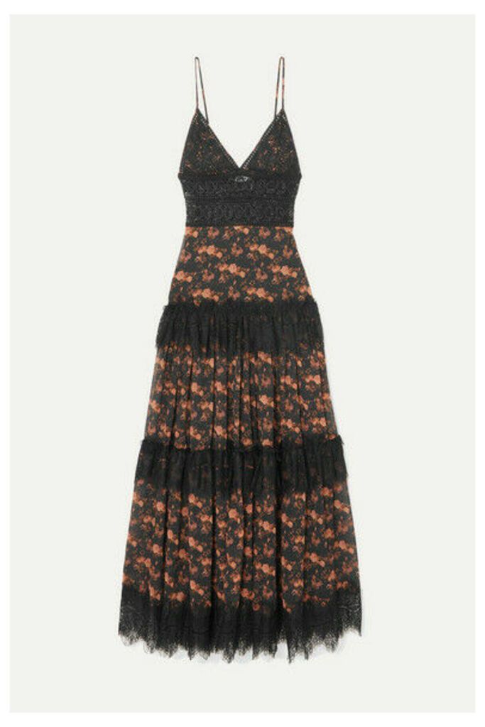 Charo Ruiz - Dama Crocheted Lace-paneled Floral-print Cotton-blend Voile Maxi Dress - Black