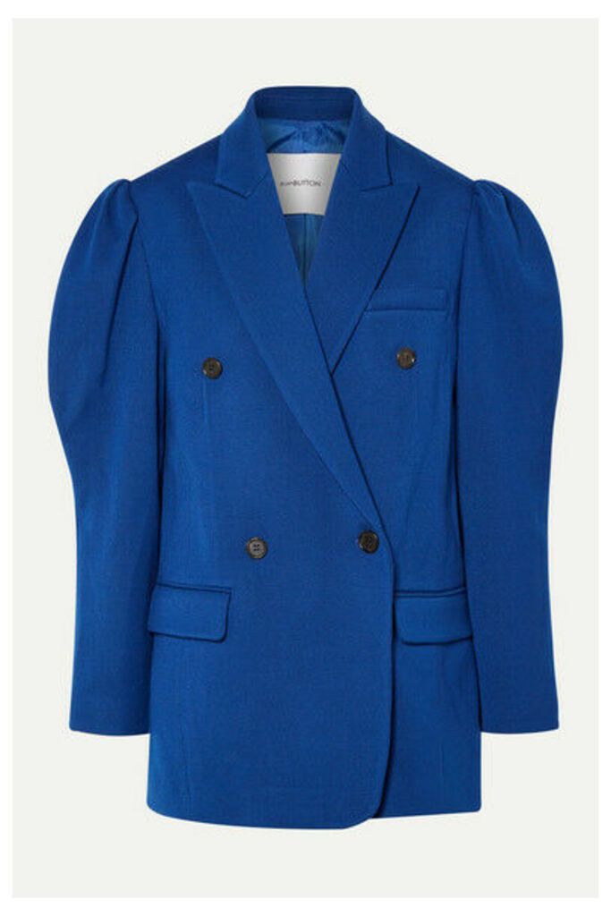 Pushbutton - Double-breasted Wool-crepe Blazer - Blue