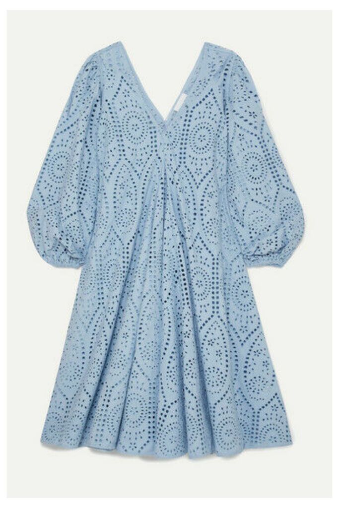 GANNI - Broderie Anglaise Cotton Midi Dress - Light blue