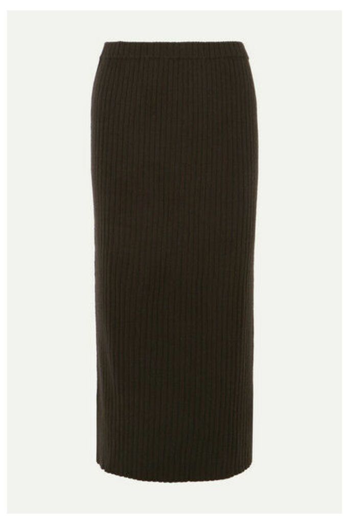 Allude - Ribbed Cashmere Midi Skirt - Brown
