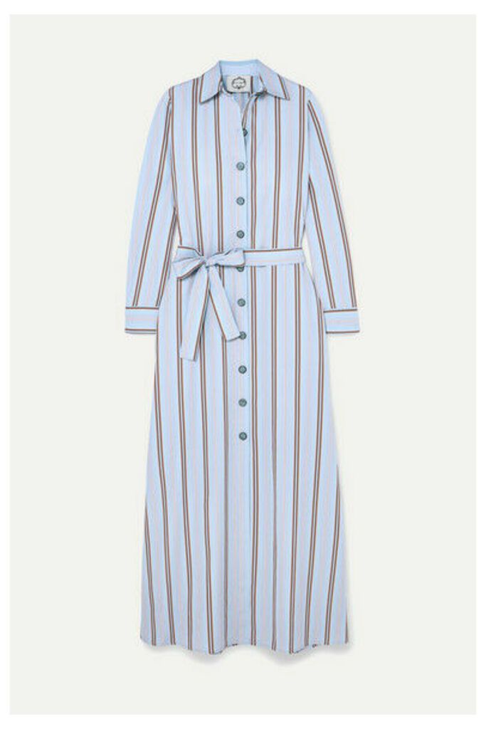 Evi Grintela - Valerie Belted Striped Cotton-poplin Maxi Dress - Blue