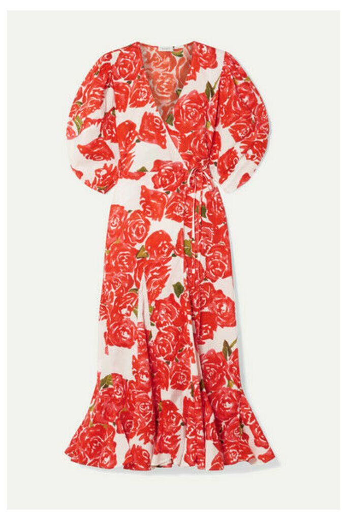 Rhode - Fiona Floral-print Cotton-voile Wrap Midi Dress - Red