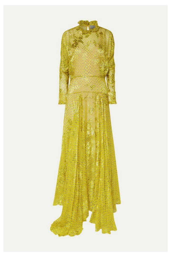 Preen by Thornton Bregazzi - Mary Ruffled Printed Devoré-chiffon Maxi Dress - Yellow
