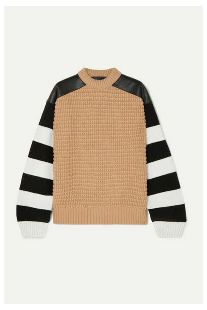 Haider Ackermann - Leather-paneled Striped Fleece Wool And Cashmere-blend Sweater - Camel