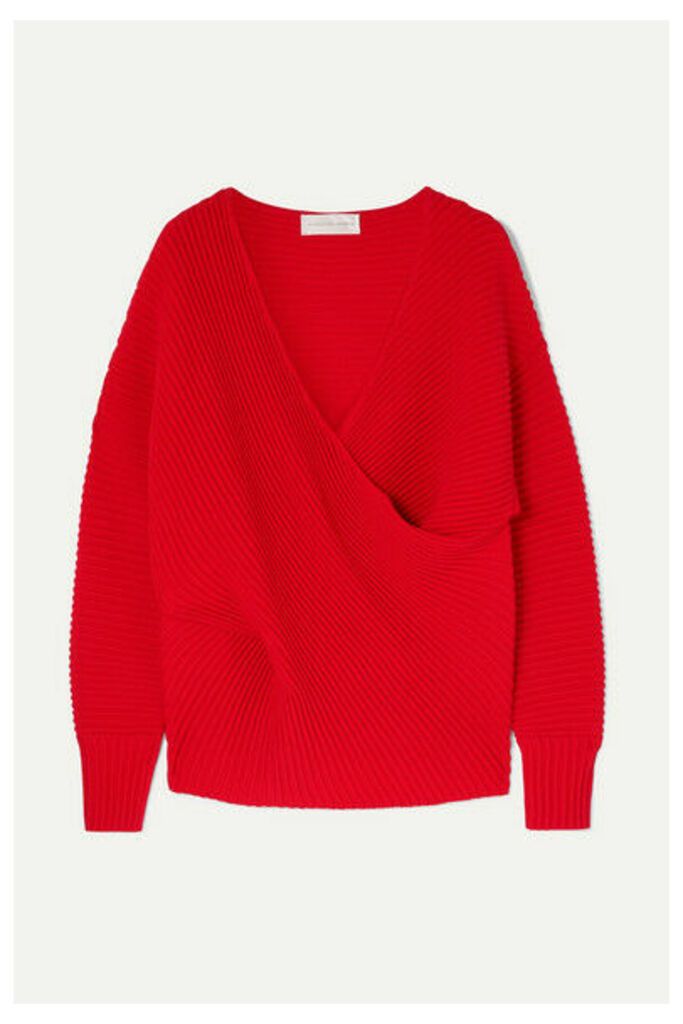 Victoria, Victoria Beckham - Oversized Draped Ribbed Wool Sweater - Red