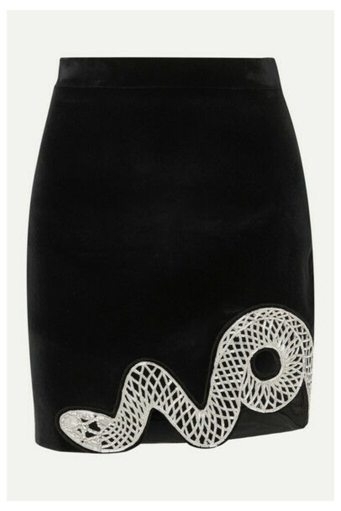 David Koma - Embellished Cutout Stretch-cotton Velvet Mini Skirt - Black