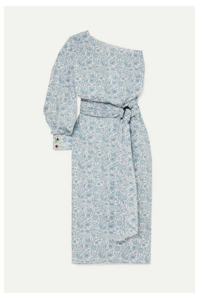 Nackiyé - Patmos One-sleeve Floral-print Cotton-poplin Midi Dress - Blue