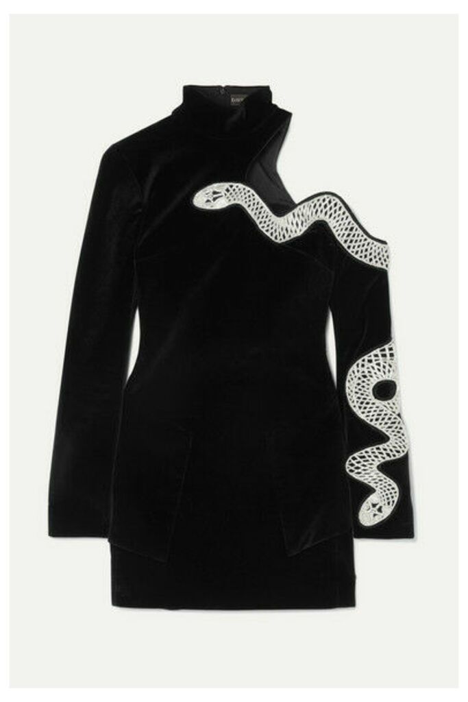 David Koma - Embellished Cutout Stretch-cotton Velvet Mini Dress - Black