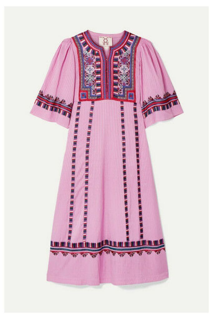 Figue - Electra Embroidered Striped Voile Midi Dress - Baby pink