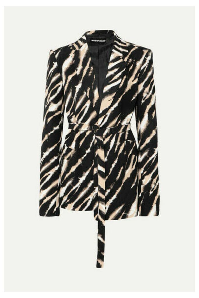 House of Holland - Belted Zebra-print Cotton-canvas Blazer - Black