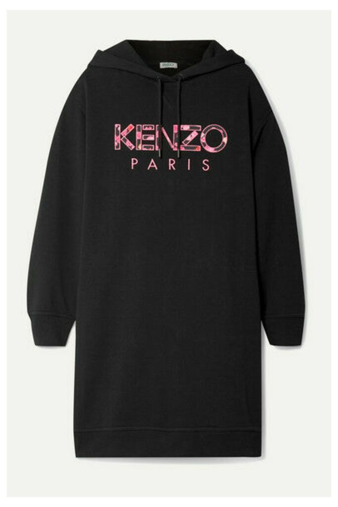 KENZO - Oversized Hooded Appliquéd Cotton-jersey Mini Dress - Black