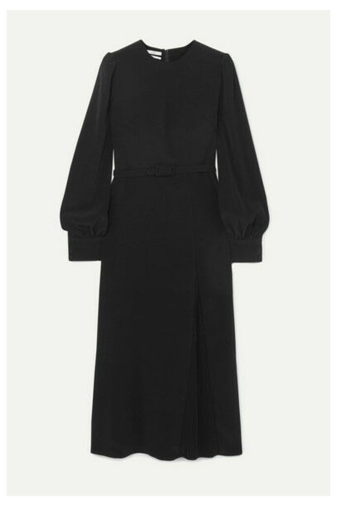 Co - Belted Pleated Crepe Midi Dress - Black