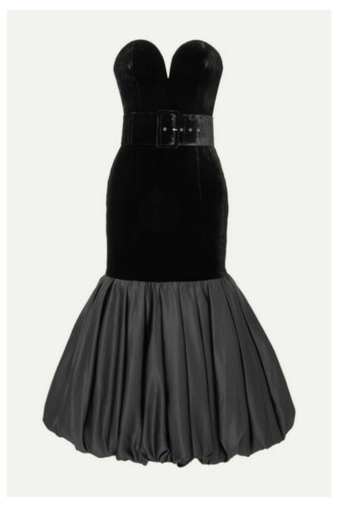 RASARIO - Stapless Velvet And Gathered Duchesse-satin Midi Dress - Black