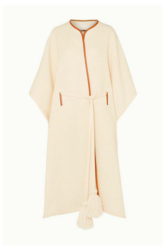 Jil Sander - Leather-trimmed Wool And Silk-blend Cape - Off-white