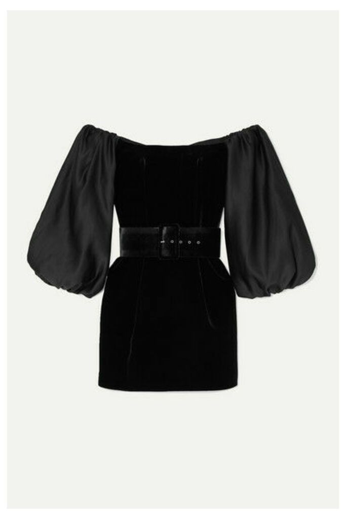 RASARIO - Belted Satin-trimmed Velvet Mini Dress - Black