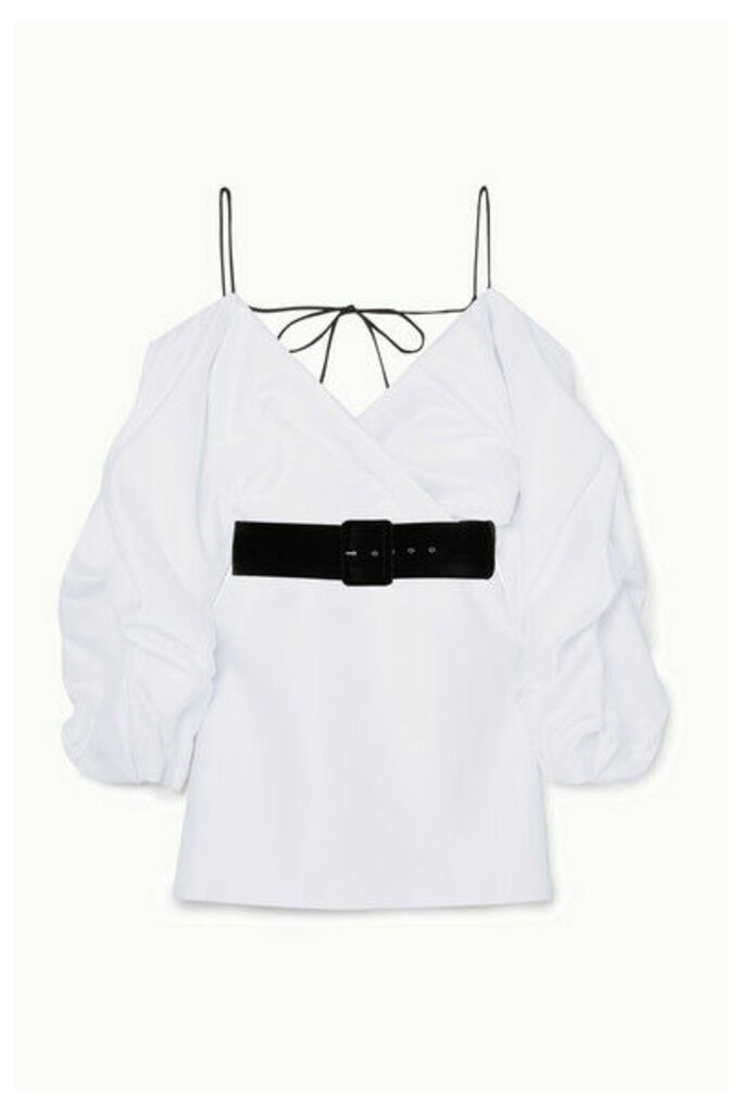 RASARIO - Cold-shoulder Belted Satin Mini Dress - White