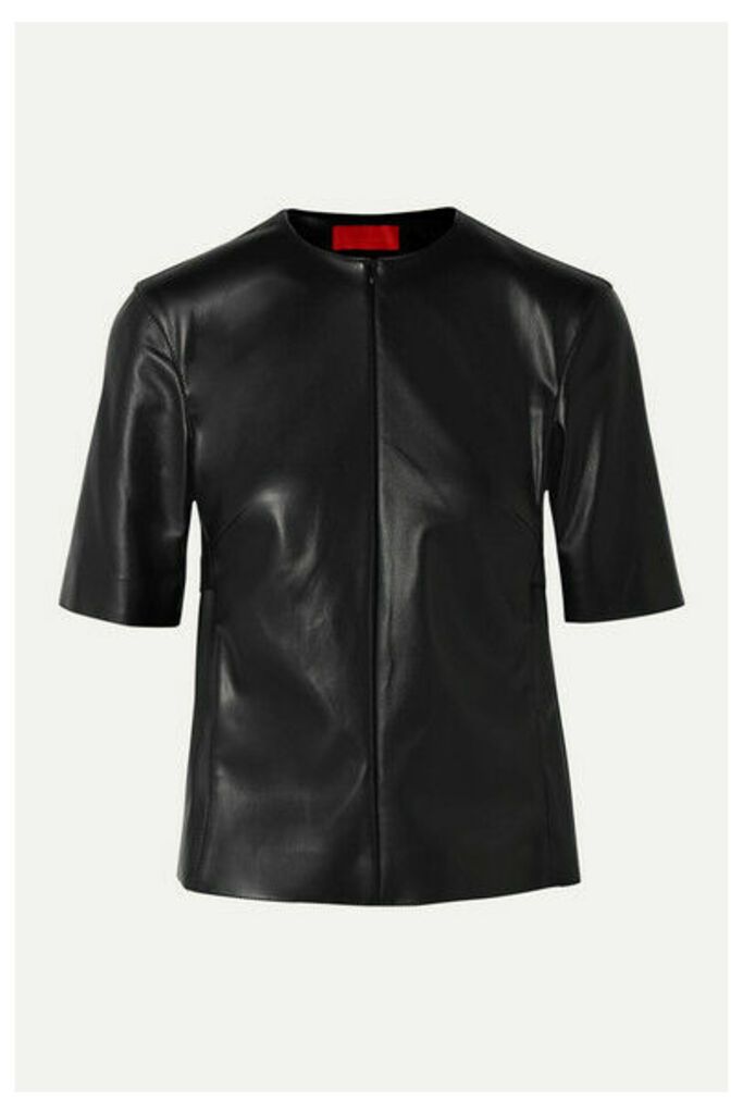 Commission - Gathered Faux Leather Top - Black