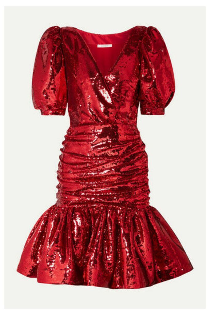 Rodarte - Ruched Sequined Crepe Mini Dress - Red