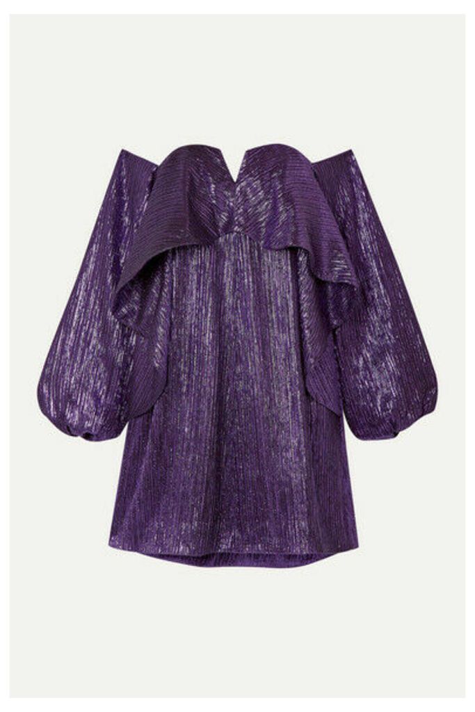 Halpern - Off-the-shoulder Ruffled Lurex Mini Dress - Purple