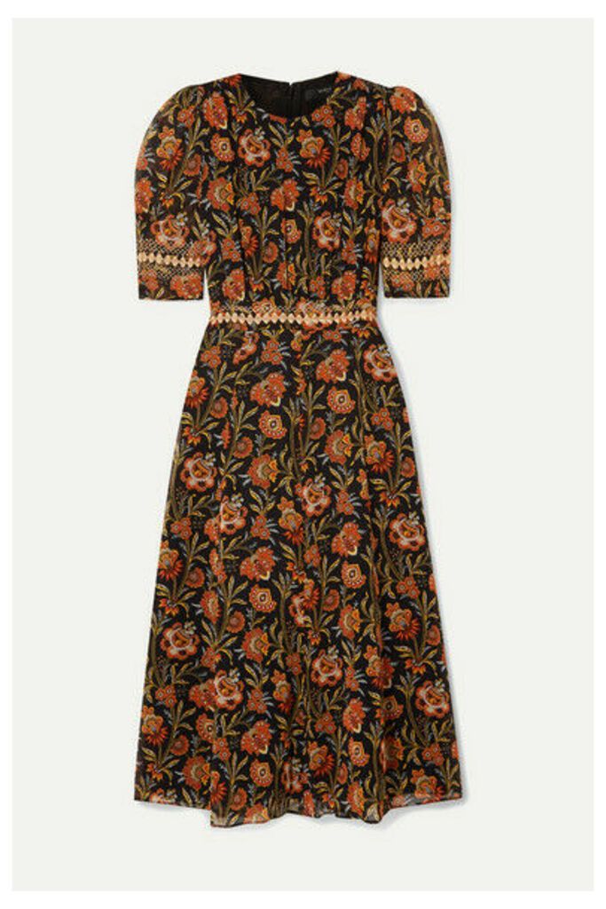Derek Lam - Crochet-trimmed Floral-print Georgette Midi Dress - Black