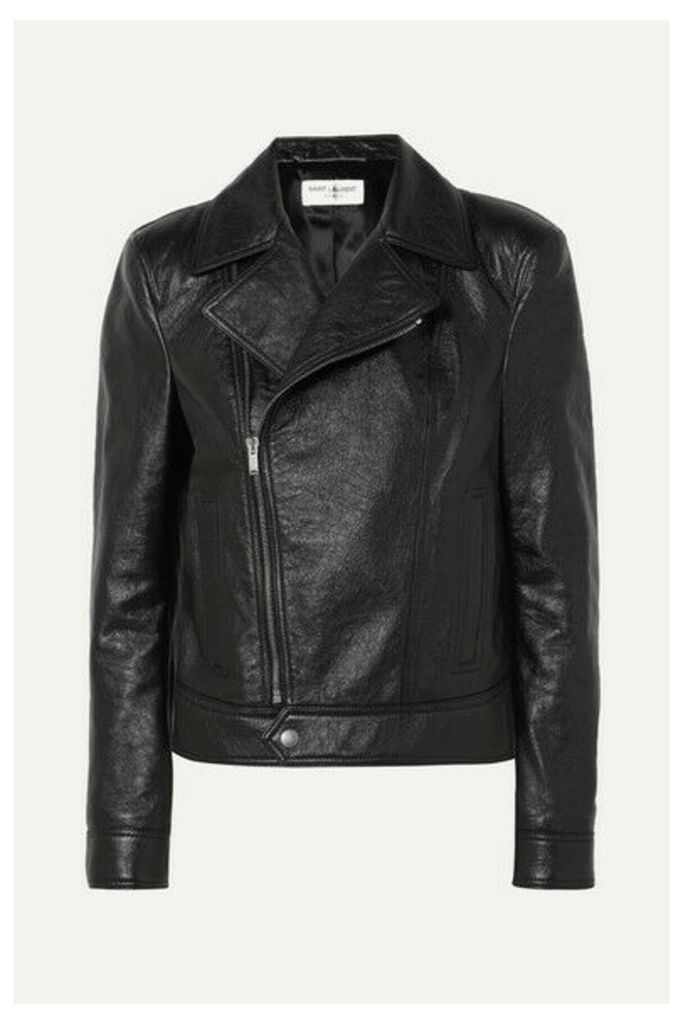 SAINT LAURENT - Cropped Textured-leather Biker Jacket - Black